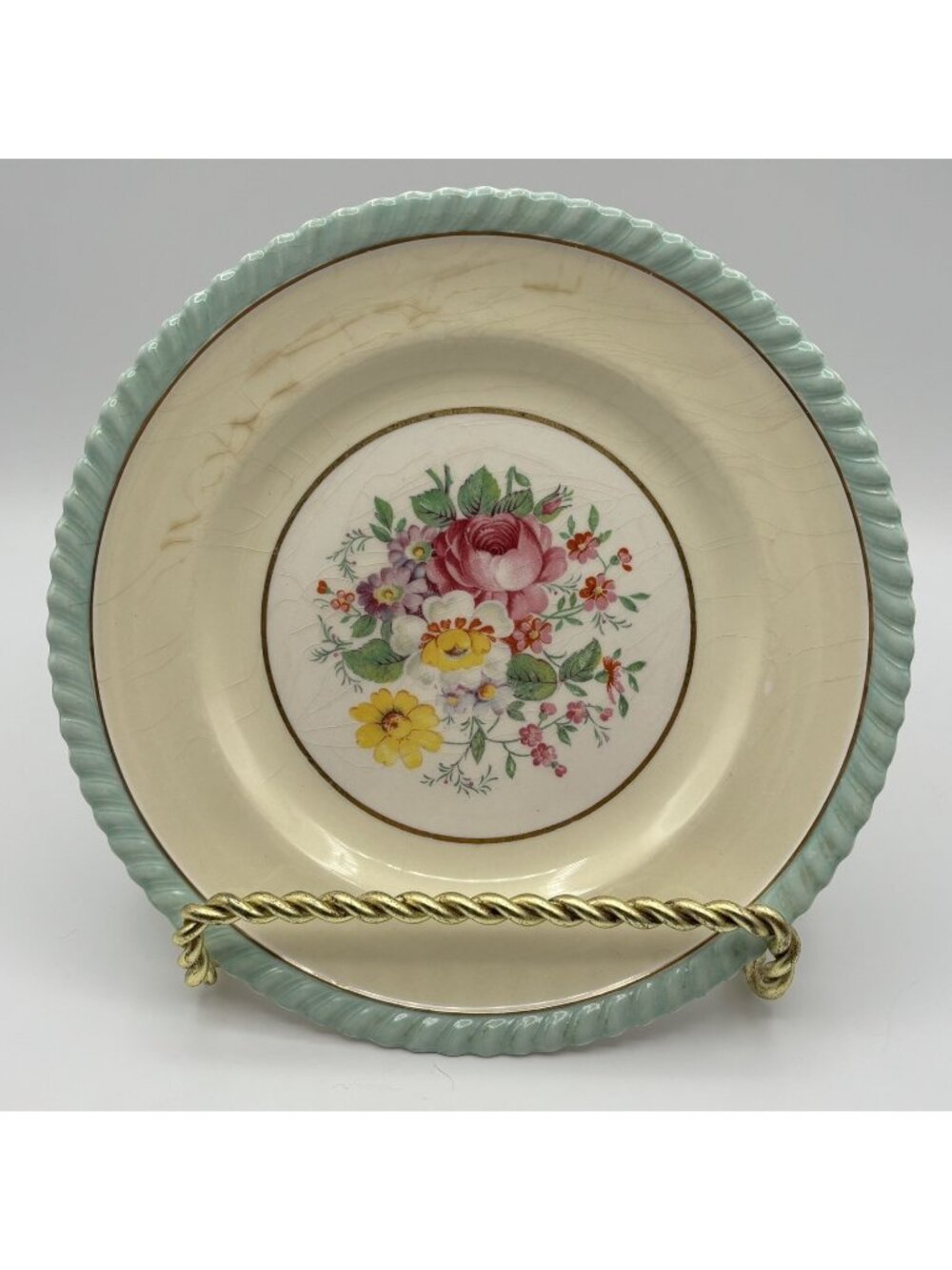 Johnson Bros Windsor Ware England Salad Plate Floral Flower Bouquet Blue Rim